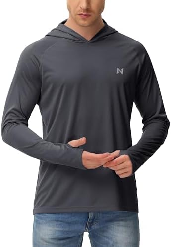 isnowood Sun Shirt UPF 50+ Men&#39;s Fishing Shirt Long Sleeve UV Protection Hoodie Rash Guard for Swimming Running Hiking Light