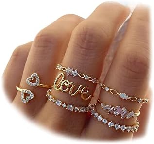KISS WIFE Gold Stackable Moon Star Knuckle Rings Set for Women, Boho Dainty Lightweight Stacking Rings, Vintage Midi Rings Pack, Trendy Jewelry