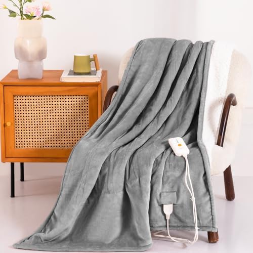 Templewet Heated Blanket Electric Throw 50&#34; x 60&#34; -Heated Throw Blanket with 4 Heating Levels &amp; 3 Hours Auto Off,Machine Washable,ETL &amp; FCC Certification,Over-Heat Protect（Dark Gray）