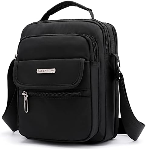 Men&#39;s Shoulder Bag Nylon Messenger Bag Crossbody Purse Waterproof Lightweight for Travel Work Outdoor Black Small