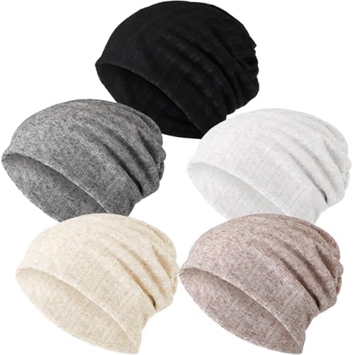 SATINIOR 5 Pieces Women&#39;s Slouchy Beanie Chemo Hat Stretch Cancer Head Wraps Sleep Head Scarf for Cancer Patient