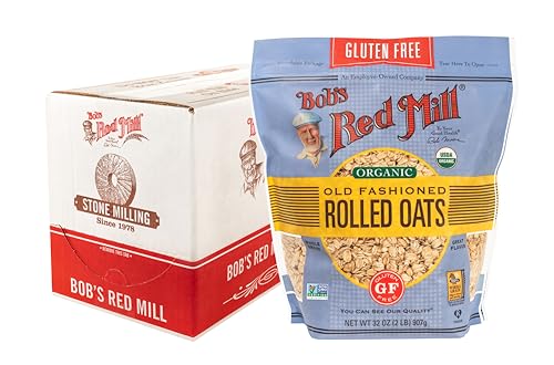 Bob&#39;s Red Mill Gluten Free Organic Old Fashioned Rolled Oats, 32oz (Pack of 4) - Non GMO, Whole Grain, Vegan, Kosher