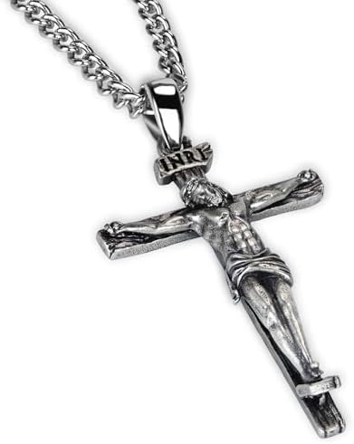 Kuschelkatze 925 Sterling Silver Crucifix Necklace, Jesus Cross Necklace for Men, Christian Jewelry for Men Women, Protection Amulet Pendant