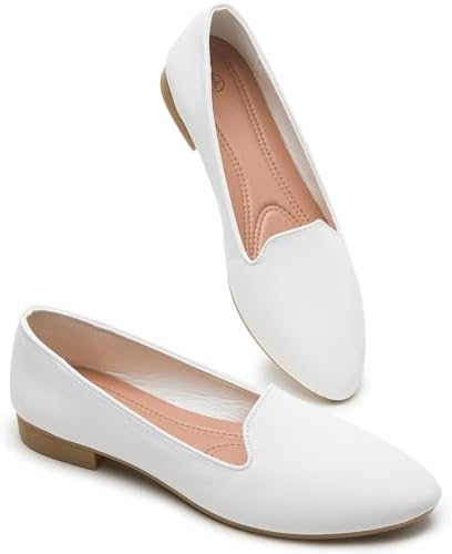 BABUDOG Womens Flats with Synthetic Leather,Classic Black and White Flats Shoes,Dress Shoes for Women