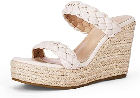 Coutgo Womens Wedge Platform Sandals Espadrilles Two Strap Woven Slip On Summer Cute Slide Sandals