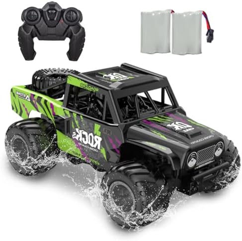 KB KAIBO Q191 Remote Control Car &amp; Monster Truck Toys for Boys 4-12 - 1\/16 Scale Waterproof Amphibious 4WD RC Car w\/ 2 Batteries (50 Min) - All-Terrain Indoor\/Outdoor, Pool, Grass, Green