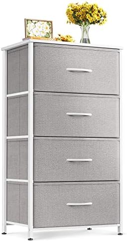 ODK Dresser for Bedroom with 4 Storage Drawers, Small Dresser Chest of Fabric Drawers with Sturdy Steel Frame, Wood Top, Light Grey
