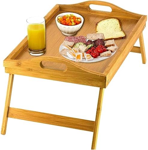 Home-It Bed Table Tray with Folding Legs - Bamboo Breakfast Tray with Handles for Bed, Sofa, Eating and Laptops, Snacking and Working