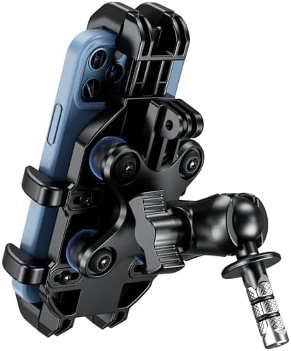 BRCOVAN Motorcycle Fork Stem Phone Mount Holder with Vibration Dampener, Heavy Duty Cellphone Cradle Fit Stem Tubes 12mm-25.4mm in Diameter, Adjustable for 5.4-6.9&#39;&#39; Smartphone
