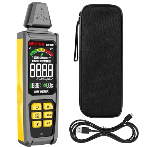 EMF Detector, MESTEK 5 in 1 EMF Meter Radiation Detector, Electric Field, Radio Frequency Field Temperature, Magnetic Field Strength Meter, Rechargeable EMF Reader Home EMF Detection and Ghost Hunting