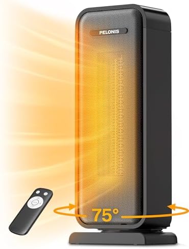 PELONIS Space Heater Indoor With 75 Oscillation &amp; Remote, 16 Inch Portable With Thermostat &amp; 12H Timer, Electric Room With Eco, Ceramic Desk for Bedroom Home Office, 1500W