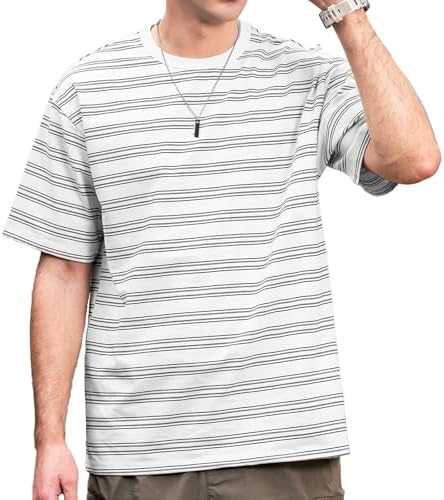 Men's Stripe Short Sleeve T-Shirt Mens Classic Casual Stripe Loose Shirts