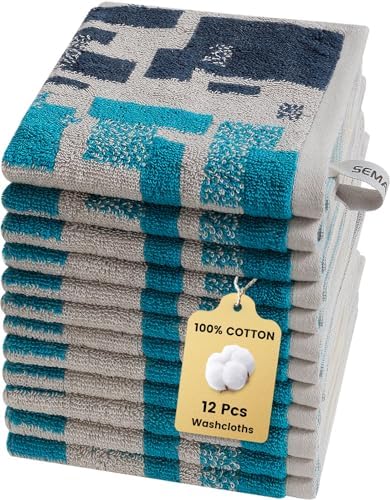 SEMAXE 100% Cotton Washcloths 12-Pack, 13 × 13 Inch Soft Luxury Face Towels \u2013 Super Absorbent &amp; Quick-Dry, Premium Cloth with Hanging Loop, Oeko-TEX Certified, Gift-Ready Box