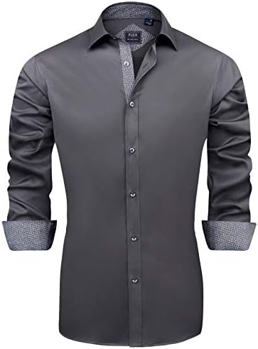 J. VER men's casual long sleeved elastic formal shirt without wrinkles, regular style button up shirt