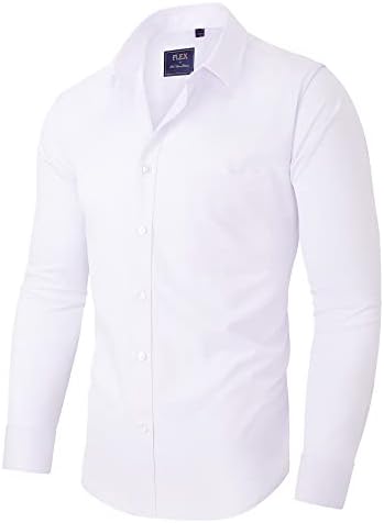 Alimens &amp; Gentle Men&#39;s Dress Shirts Long Sleeve Wrinkle-Free Stretch Shirts Solid Formal Button Down Shirt with Pocket