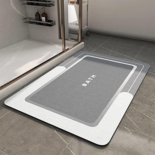 MontVoo-Bath Mat-Bathroom Mat Rug Non Slip Super Absorbent Stain Resistant Quick Dry Thin Bathroom Rug-Bath Mats for Bathroom Floor Bathtub Vanity-Bathmat Bath Rug Easy Care-17&#34;x27&#34; Grey