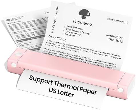 Phomemo Portable Printers Wireless for Travel, Support 8.5&#34; X 11&#34; Thermal Paper, Bluetooth Thermal Printer Compatible with iOS, Android &amp; Laptop, Inkless Mobile Printer for Office, Home, S