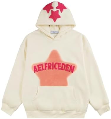 Aelfric Eden Womens Graphic Hoodies Pink Star Print Hoodie Unisex Oversized Hoodies Long Sleeve Pocket Pullover