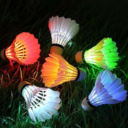 ZHENAN LED Badminton Shuttlecocks,Colourful Lighting Badminton Birdies,Plastic Nylon Shuttlecock,Goose Feather Glow in The Dark Birdie Balls for Outdoor Indoor Sport Activities (4\/5\/6 PCS)