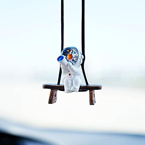 AMIORO Swinging Astronaut Car Decor Accessories Cartoon Car Rear View Mirror Hanging Ornaments (White)