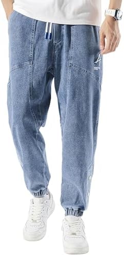 ANBOBER Men&#39;s Jeans Denim Joggers Casual Streetwear Pants Hip Hop Jean Sweatpants with Drawstring Elastic Waist