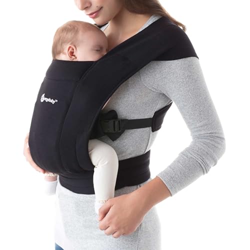 Ergobaby Embrace Baby Carrier Newborn to Toddler - Breathable Baby Carriers for Summer - Cozy Essentials (7-25 Pounds), Ponte Knit, Pure Black