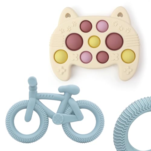 Baby Teething Chew High Chair Toys - Baby Teething Toys Silicone Teethers, Baby Table Toys, Food Grade Silicon for 6 12 18 Months (BluePink)