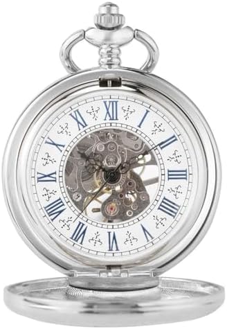 BOSHIYA Retro Mechanical Pocket Watch Men's Night Light Steampunk Pocket Watch with Chain Black Skeleton Dial Roman Digital Pocket Watch Father's Day Gift