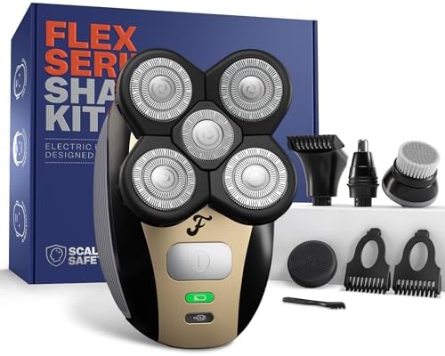 Freebird FlexSeries Electric Head &amp; Body Hair Shaver - Mens Cordless Rechargeable Wet\/Dry Skull Bald Head Back &amp; Groin Waterproof Razor with Rotary Blades, Clippers, Nose Trimmer, Brush, Mass