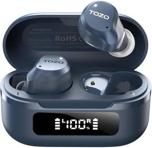 TOZO Hybrid Active Noise Cancelling Wireless Earbuds, 6 Mics ENC Clear Call, IPX8 Waterproof, in Ear Bluetooth 5.3 Headphones Stereo Bass Ear Buds 59H Playtime with LED Display 32 EQs via APP