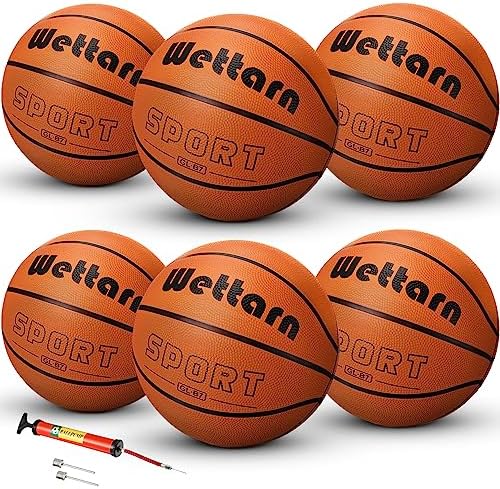 Wettarn Rubber Training Basketball with Pump Street Ball Made for Teens Adults Indoor and Outdoor Game Gym Training Competition Basketball Games
