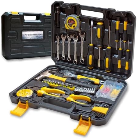 YOOSRBOM 168 piese Professional Household Hand Tool Set with Plastic Storage Toolbox，Portable Complete Repair Tool Box for Home Maintenance and DIY Projects（14 * 10 * 3in）
