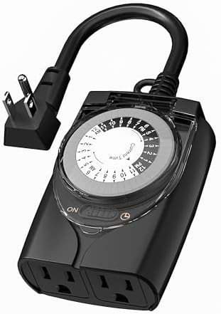 HBN Outlet Timer, 24 Hour Mechanical Outdoor Timer for Pool Pump, Plug in Timer Waterproof, 2 Grounded Timer Outlets for String Lights and Holiday Decorations, 15A 1\/2HP