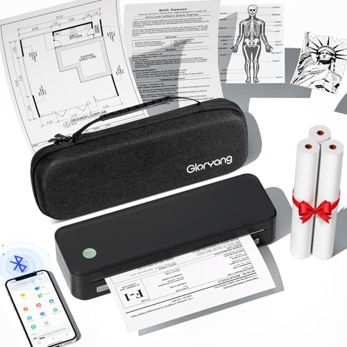 Gloryang Inkless Portable Printer for Travel, Wireless Thermal Printer Supports 8.5 x 11 Inch Thermal Paper, Bluetooth Machine Includes Carry Case and 3 Rolls of Paper Kit, Black