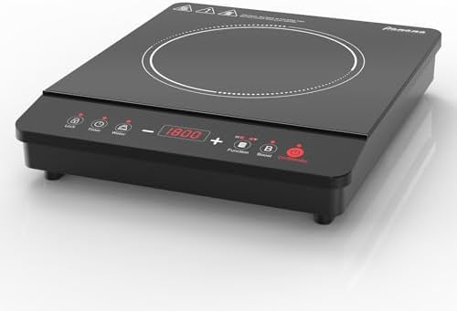 Panana Portable Induction Cooktop Hot Plate Countertop Burner 1800W, 10 Temp Levels, Timer, Auto-Shut-Off, Touch Panel, LED Display, Auto Pot Detection, Child Safety Lock (Red LED Dispaly 2)