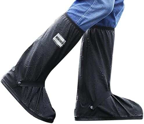 HEKEDES Waterproof Shoe Covers, Reusable &amp; Foldable Rain Boot Shoe Cover with Zipper, Non-Slip, Reflector, Men Women Rain Gear, Black