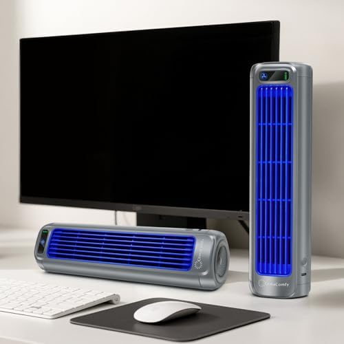 Rechargeable desktop fan, portable bladeless fan with three speed wind, 5000mAh battery powered desk fan, inch (about 0.5 cm) silent small fan, space saving, suitable for bedroom, office, living room 