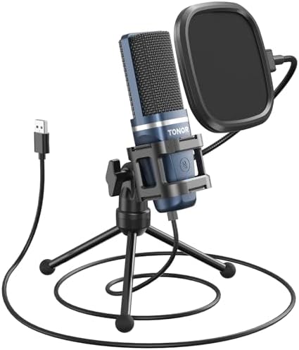 TONOR TC-777 Podcast Microphone, USB Computer Microphone with Tripod Stand and Popular Filter, Used for Podcasting, Streaming, Vocal Recording, Compatible with PC and Laptop Computers, PS4\\/5