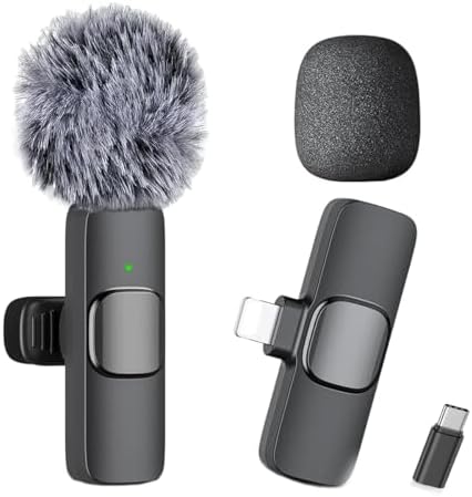 Professional Wireless Lavalier Microphone for iPhone iPad, Cordless Omnidirectional Clip Mini Mic, Plug-Play Microphone for Interview Video Podcast Vlog YouTube
