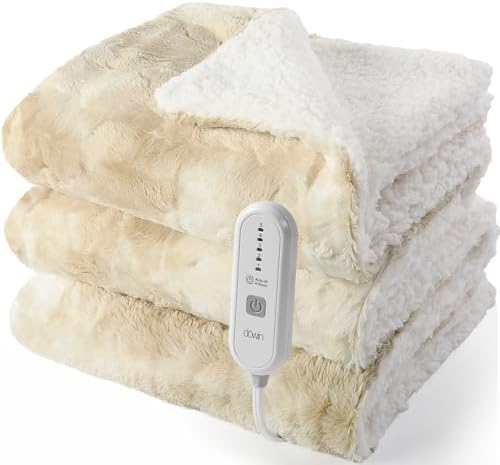Dowin 加热盖毯,扎染人造毛皮电热毯 127 厘米 x 152.4 厘米,带 5 个快速加热级别和 4 小时自动关闭,ETL&amp;FCC 认证加热投掷,家庭办公室使用(米色)