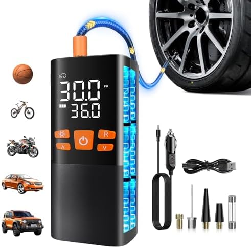BLACKYEW Tire Inflator Portable Air Compressor, 4X Faster 150PSI Air Pump for Car Tires, Auto-Shutoff Cordless Tire Pump with Pressure Gauge &amp; LED Light for Car, Bike, Motorcycle &amp; Ball