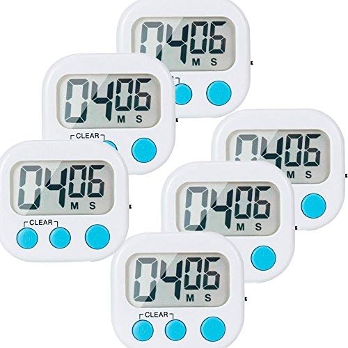 LinkDm 6 Pack Small Digital Kitchen Timer Magnetic Back and ON\/Off Switch,Minute Second Count Up Countdown, White