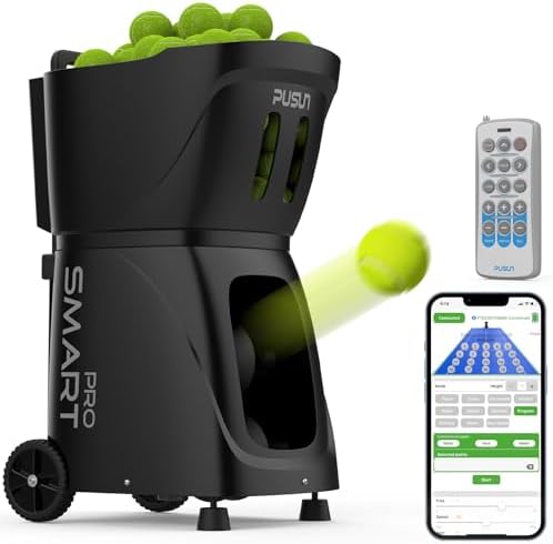 PUSUN PT-SAMRT PRO-Internal Spin Tennis Ball Machine - Smart App Control - 100+ Ball Capacity - Professional Training Equipment - Realistic Ball Trajectory Simulation - 4-6 Hour Battery Life