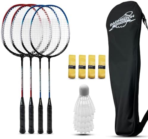 Magicorange Badminton Rackets Set of 4 for Outdoor Backyard Games, Including 4 Racquets,4 Shuttlecocks, 4 Replacement Grip Tapes &amp; 1 Carry Bag