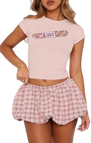 Women Cute Christian Graphic Y2k Basic Baby Tee T Shirts Cotton Crew Neck Short Sleeve Slim Fitted Church Pastel Top