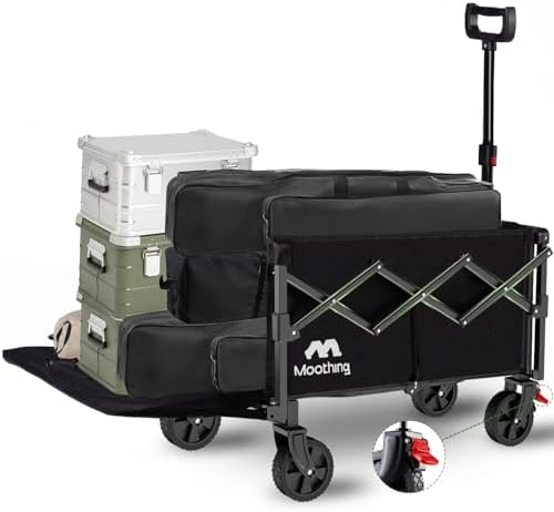 Moothing Collapsible Wagon, Foldable Wagons with Extended 40&#34; L, Folding Wagon with Tailgate, Portable Lightweight Utility Wagons for Grocery, Shopping, Camping, Garden, Sports, Black D