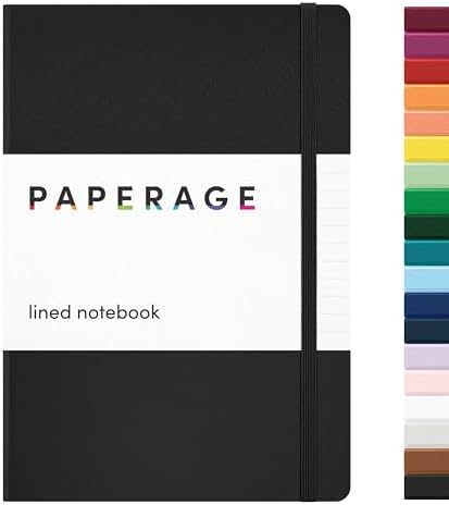 PAPERAGE Lined Journal Notebook, (Black), 160 Pages, Medium 5.6 in x 8 in - 100 GSM Thick Paper \u2013 Hardcover Journaling Notebook for Work, School &amp; Note Taking