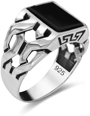 SEDITAO Personalized 925 Sterling Silver Black Onyx for Men Wedding Anniversary Ring Father&#39;s Day Gift Size 5-15