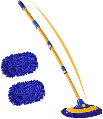 anngrowy 56.7&#34; Car Wash Brush Mop Kit Mitt Sponge with Long Handle Car Cleaning Supplies Kit Tools Car Washing Duster Exterior Scratch Free, Chenille Replacement Head Extension Pole