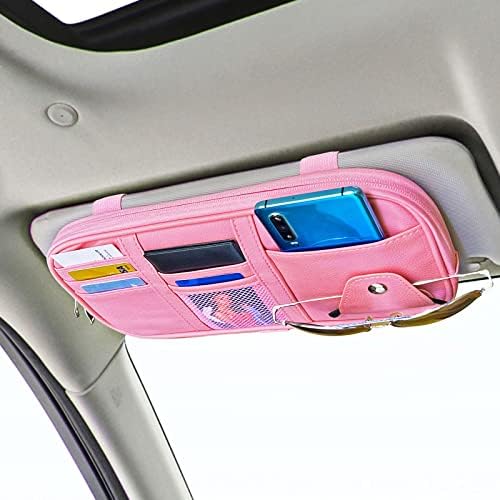 Da by Car Sun Visor Organizer Auto Interior Accessories Visor Pocket Organizer Car Truck Visor Storage Pouch Holder with Multi-Pocket Double Zippers New (Pink)